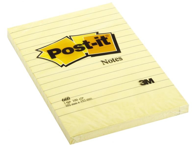 Post-it Fiche de bloc-notes Post-it 15,2 cm x 10,2 cm, jaune