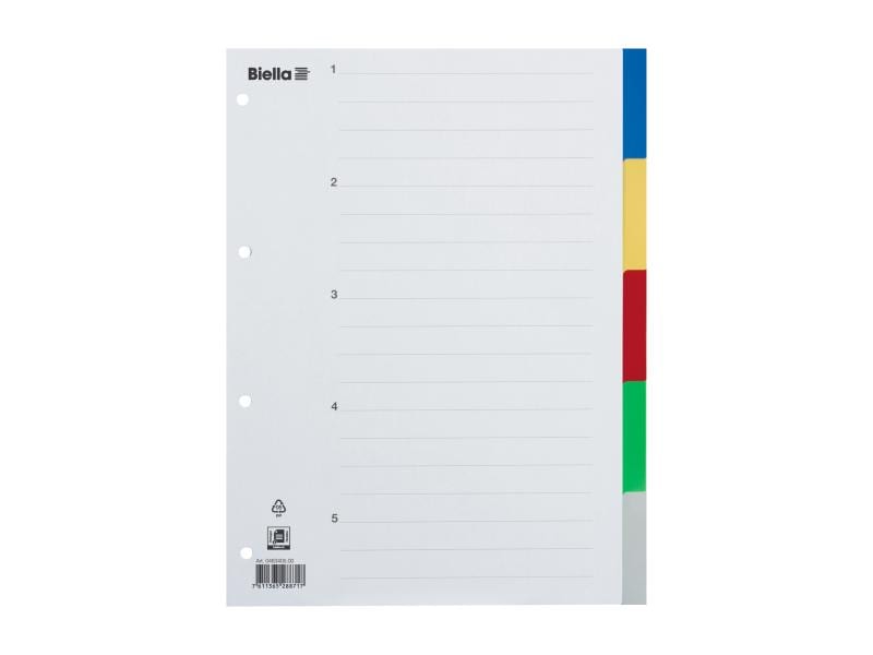 Biella Registre A4 PP 5 onglets avec feuille d'index