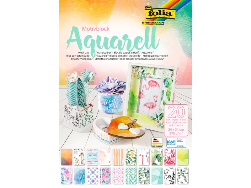 Folia Bloc de papier à motif Aquarelle, 24 x 34 cm 20 feuilles