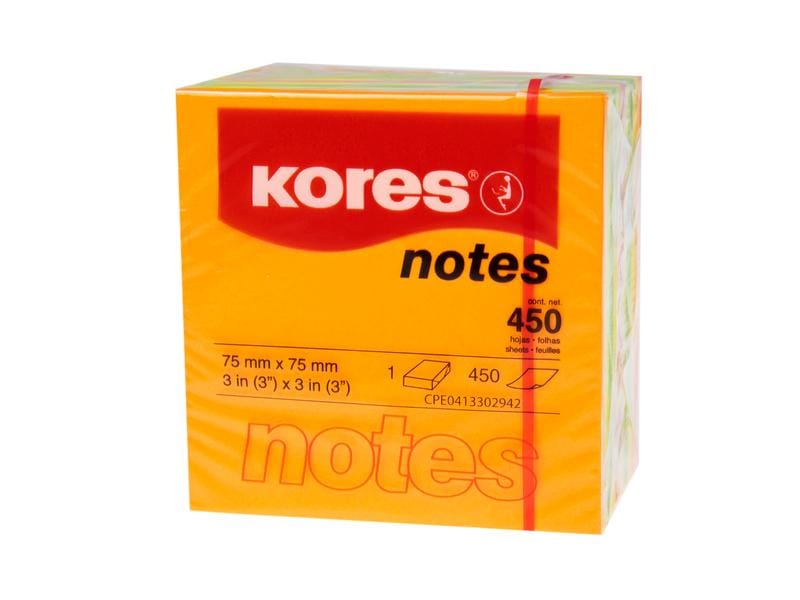 Kores Fiche de bloc-notes cube de néon 7,5 x 7,5 cm, 450 feuilles