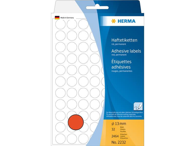 HERMA Étiquettes multi-usage 2232 Ø 13 mm, 32 Feuille, Rouge
