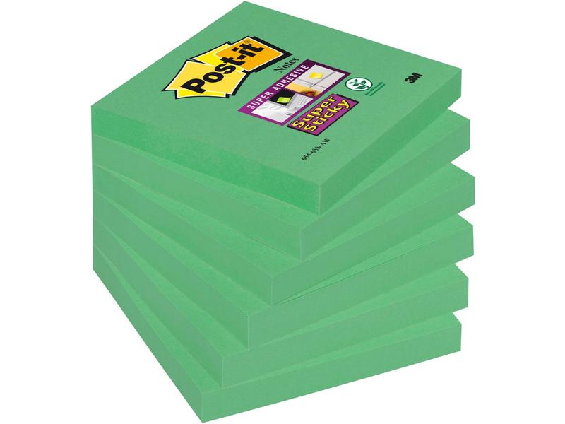 Post-it Fiche de bloc-notes Post-it super collant Vert 7.6 x 7.6 cm, 6 Blöcke