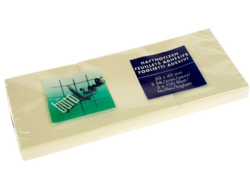 Büroline Fiche de bloc-notes 5 x 4 cm, 3 blocs de 100 feuilles, Jaune