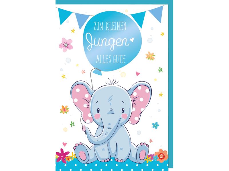 Braun + Company Carte de félicitations Éléphant 11.5 x 17 cm, bleu