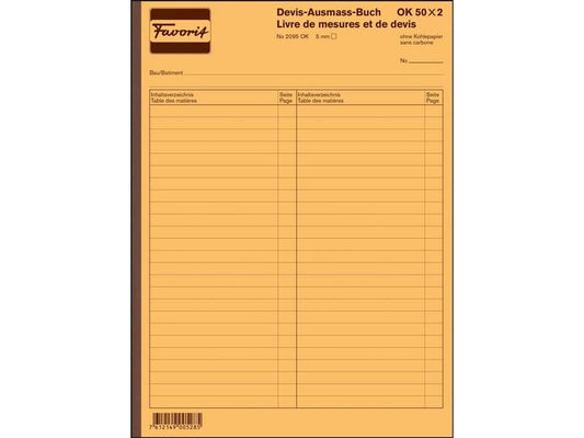 Favorit Bloc autocopiant 220 x 297 mm Livre de mesure du change, au carré