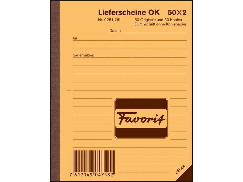 Favorit Bloc autocopiant 113 x 144 mm Bons de livraison, 50 x 2 feuilles