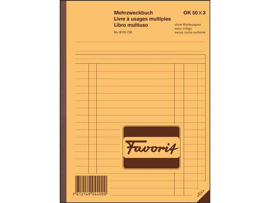 Favorit Bloc autocopiant 156 x 210 mm Livre à usages multiples, 50 x 3 feuilles