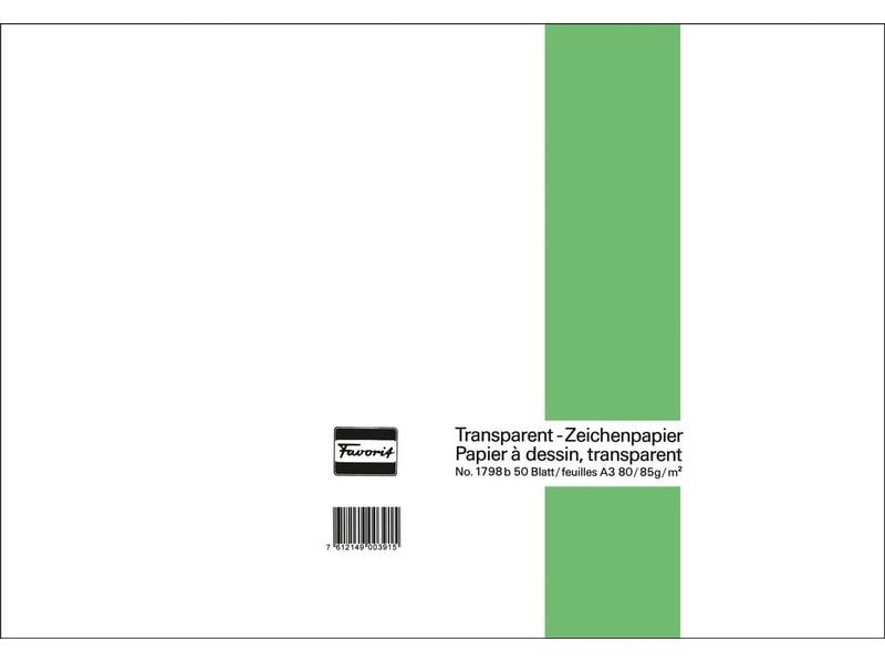 Favorit Papier à dessin 80/85 g, 42 x 29.7 cm, 50 feuilles, transparent