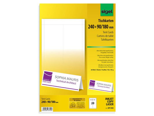 Sigel Marque-place de table 24 x 9 x 18 cm, 20 feuilles, 185 g, blanc