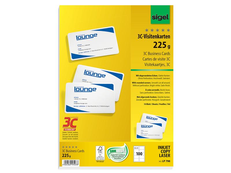 Sigel Étiquettes de cartes de visite avec coins ronds, 10 feuilles, blanc