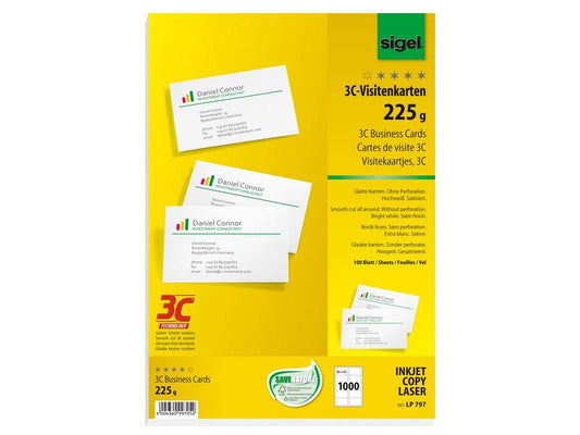 Sigel Étiquettes de cartes de visite 8.5 x 5.5 cm,100 feuilles, 225 g, blanc
