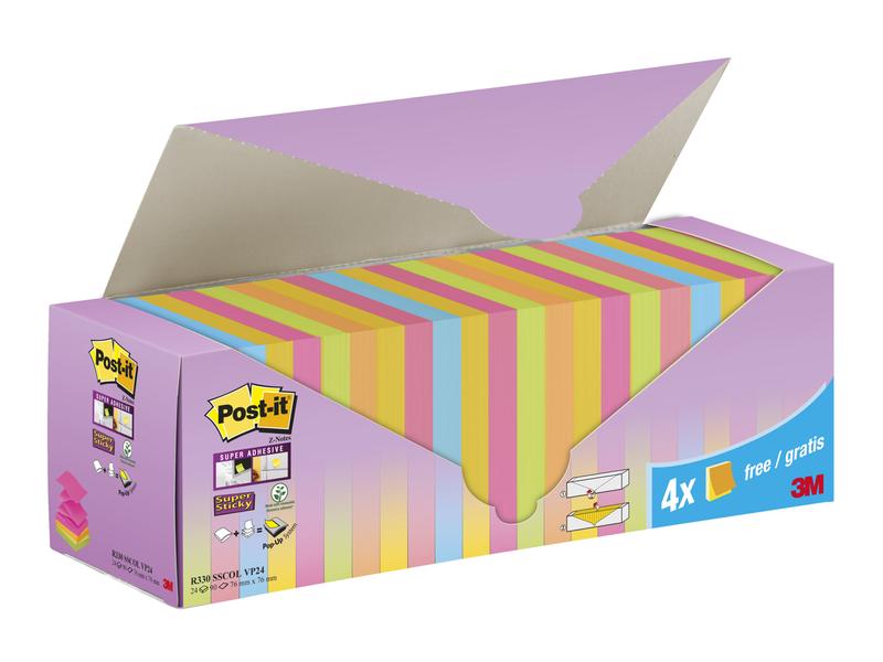 Post-it Fiche de bloc-notes Z-Notes Super Sticky Multicolore, 7,6 x 7,6 cm