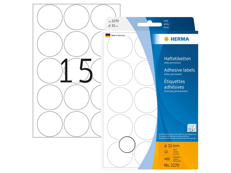 HERMA Étiquettes multi-usage 2270 blanc Ø 32 mm, 32 Blatt