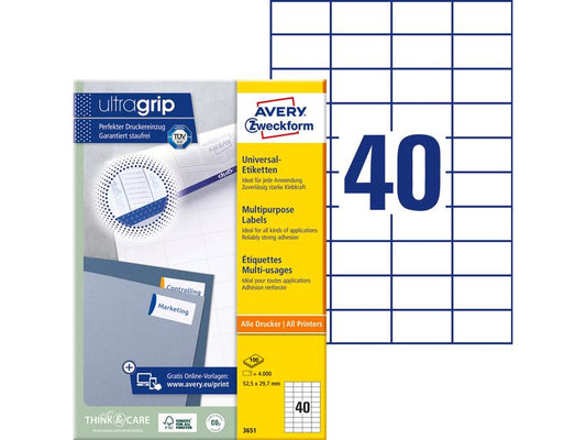 Avery Zweckform Étiquettes universelles 3651 52.5 x 29.7 mm, 100 feuille
