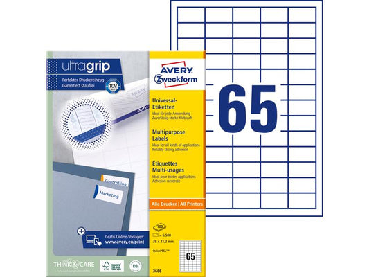 Avery Zweckform Étiquettes universelles 3666 38 x 21.2 mm, 100 feuille