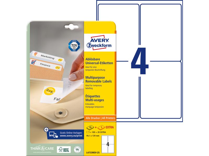 Avery Zweckform Étiquettes universelles Stick + Lift 99.1 x 139 mm, 30 feuille