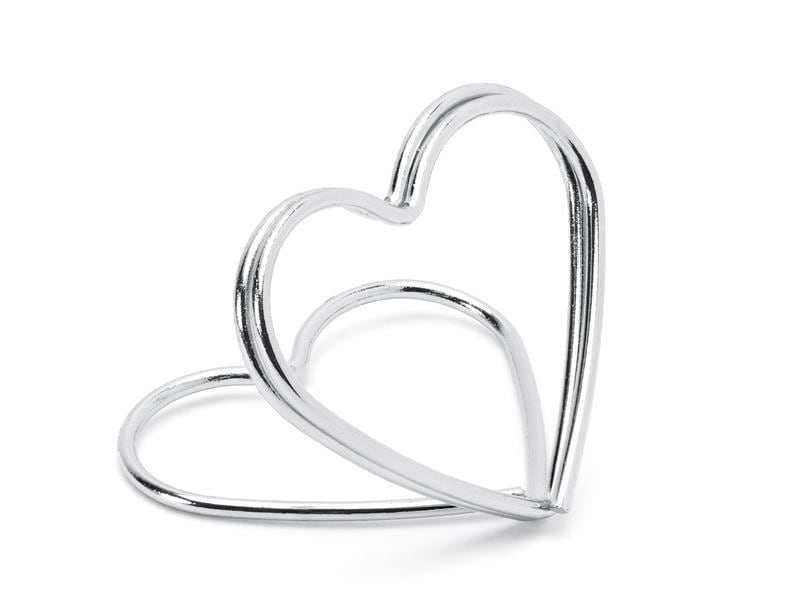 Partydeco Marque-place de table Coeur du support 2.5 cm, 10 pièces, argent