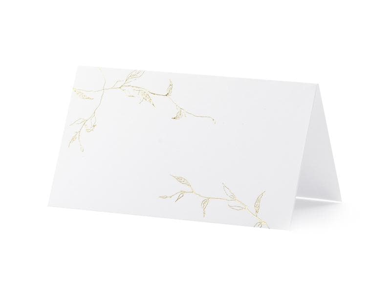 Partydeco Marque-place de table Branches 9.5 x 5.5 cm, 10 pièces, blanc/doré