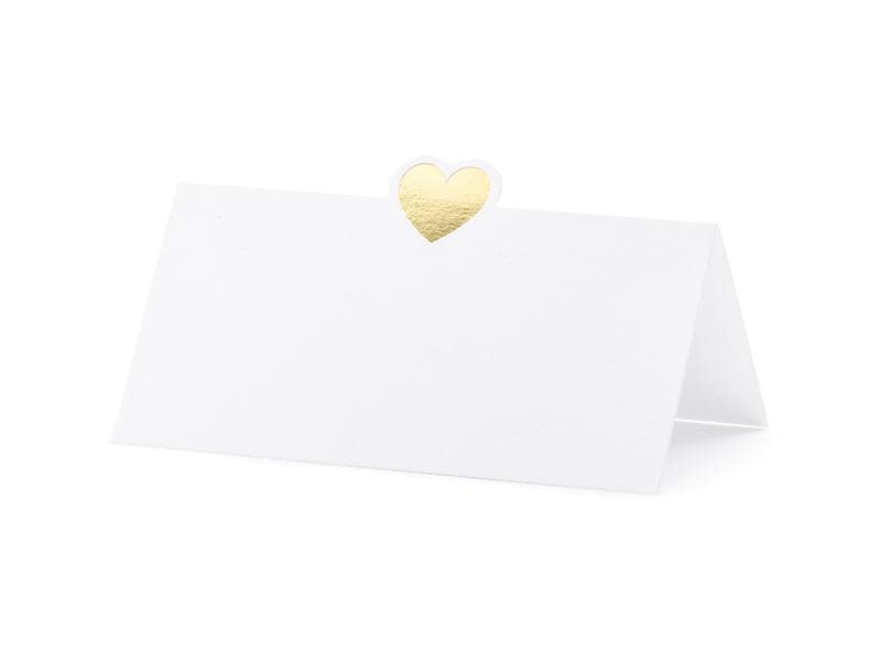 Partydeco Marque-place de table Cœur 10 x 5 cm, 10 pièces, or
