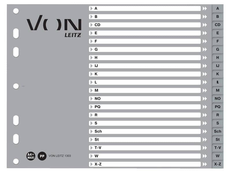 VON Registre A4 avec demi-hauteur, A-Z