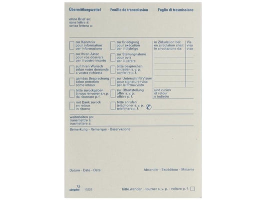 Simplex Bloc autocopiant A6 Bloc de transmission