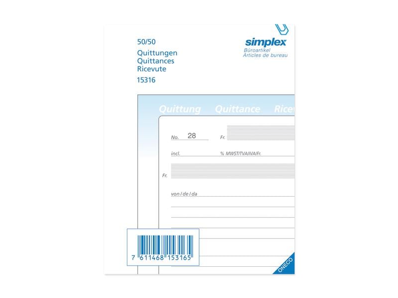Simplex Bloc autocopiant A6 Livre de quittances
