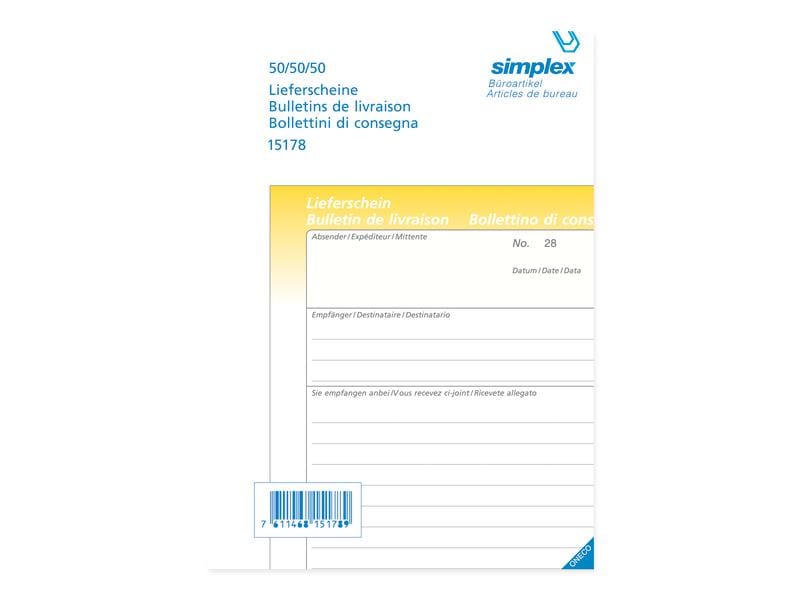 Simplex Cahier autocopiant A5 50 x 3 feuilles, carnet de bons de livraison