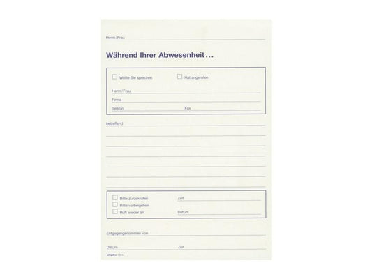 Simplex Fiche de bloc-notes «Pendant votre absence», Blanc