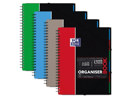 Oxford Carnet de notes Organiser A4, À carreaux, Assorti