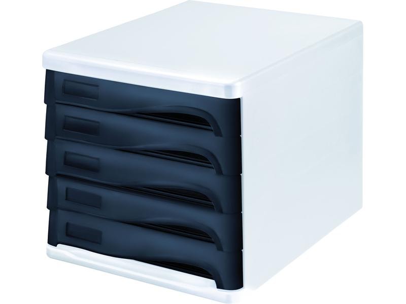 Helit Boîte à tiroirs Colours 5 tiroirs, Blanc/Noir