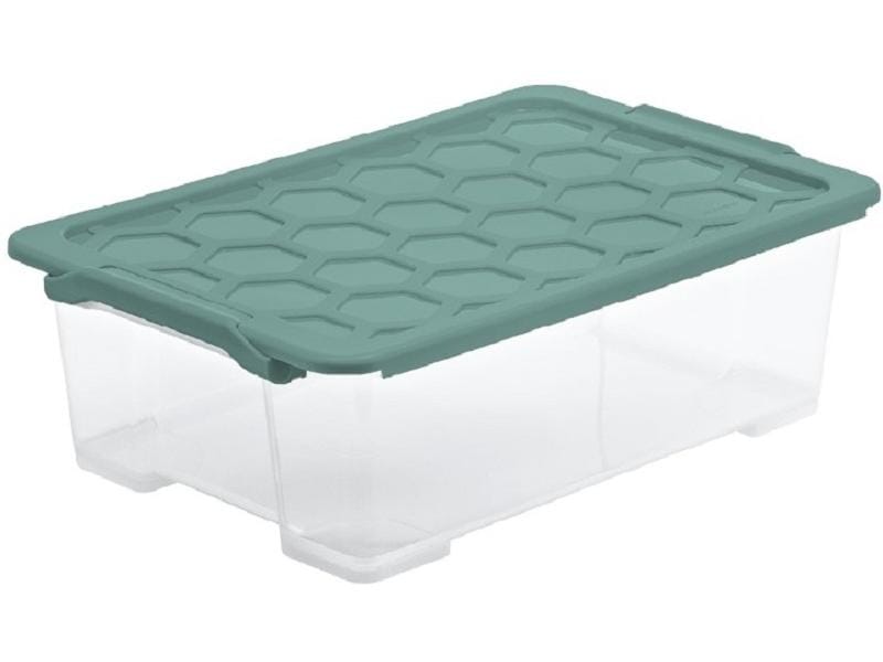 Rotho Boîte de rangement Evo Safe 30 l, Vert/Transparent