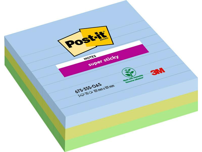 Post-it Fiche de bloc-notes Super Sticky 10 x 10 cm, 3 blocs, lignés