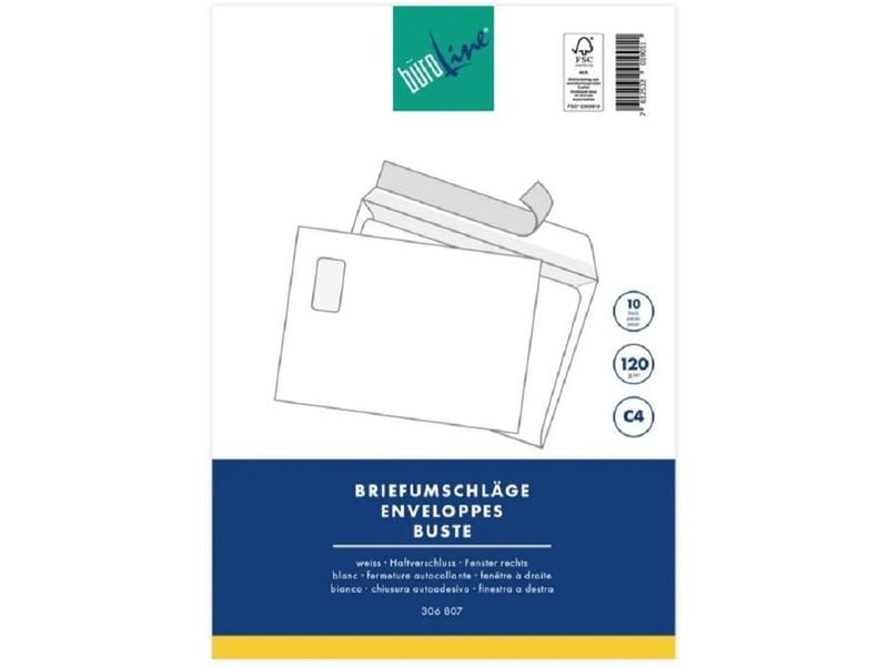 Büroline Enveloppe avec fenêtre C4 Blister Blanc, 10 pièces
