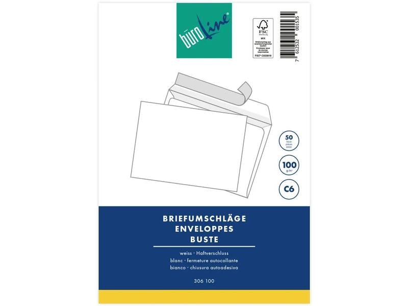 Büroline Enveloppe Blister C6 Blanc, 50 pièces