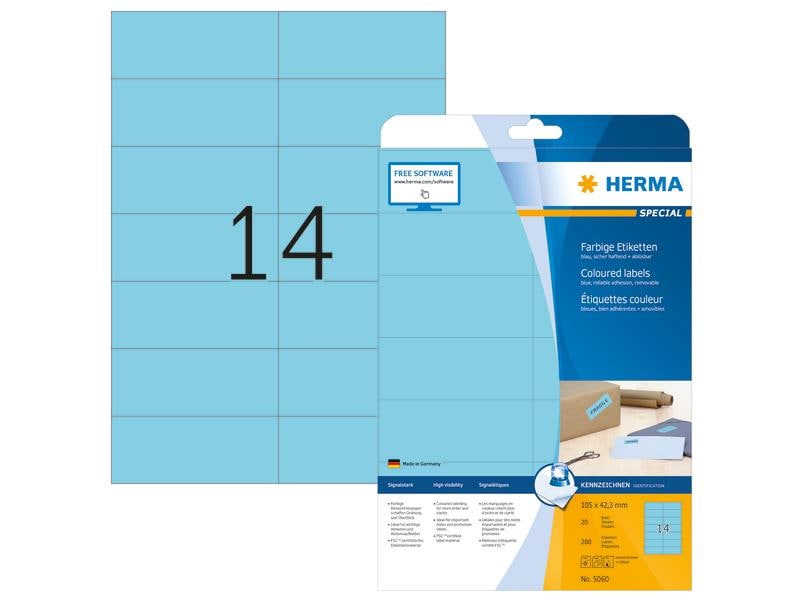 HERMA Étiquettes universelles 10.5 x 4.23 cm, 280 étiquettes, bleu