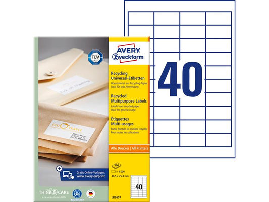 Avery Zweckform Étiquettes universelles LR3657 48.5 x 25.4 mm, 100 feuille