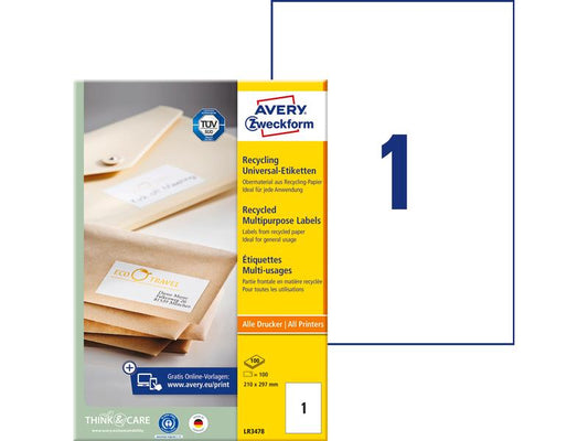 Avery Zweckform Étiquettes universelles LR3478 210 x 297 mm, 100 feuille