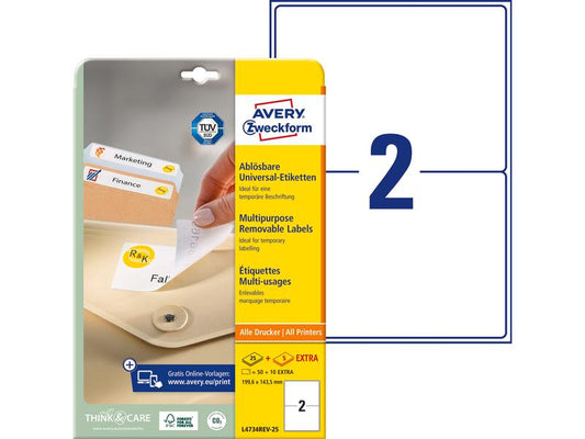 Avery Zweckform Étiquettes universelles Stick + Lift 199.6 x 143.5 mm, 30 feuille