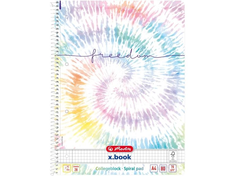 Herlitz Bloc-notes à spirale Nouvelle liberté baltique Quadrillé, 80 feuilles, A4