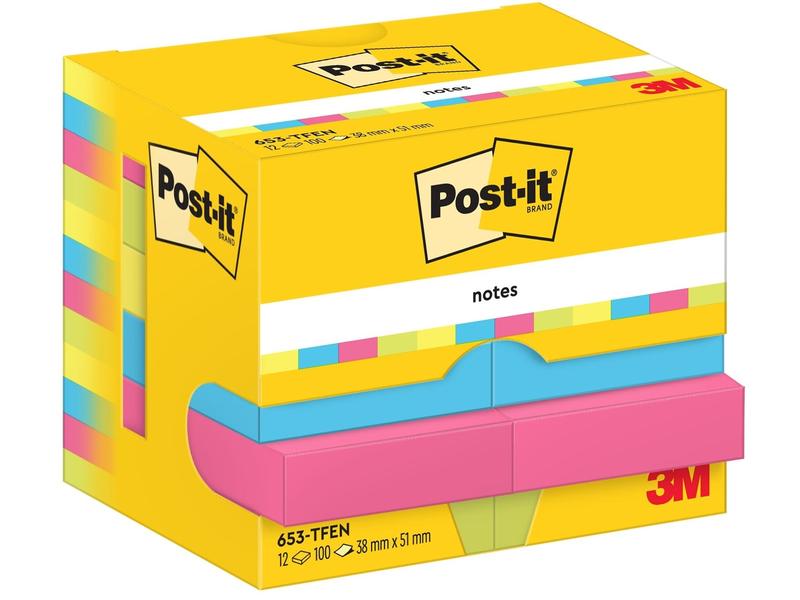 Post-it Fiche de bloc-notes Energy 51 x 38 mm, Multicolore, 12 blocs