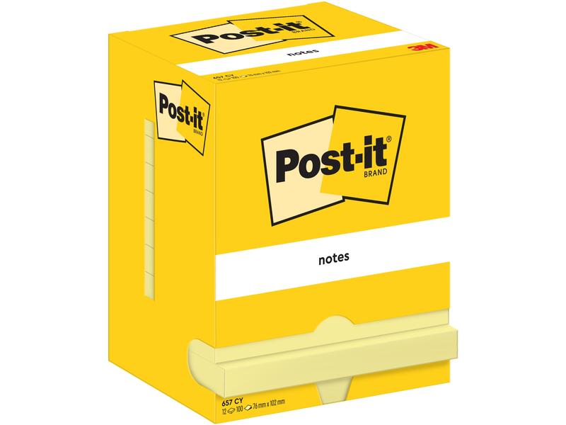 Post-it Fiche de bloc-notes 102 x 76 mm, Jaune, 12 blocs