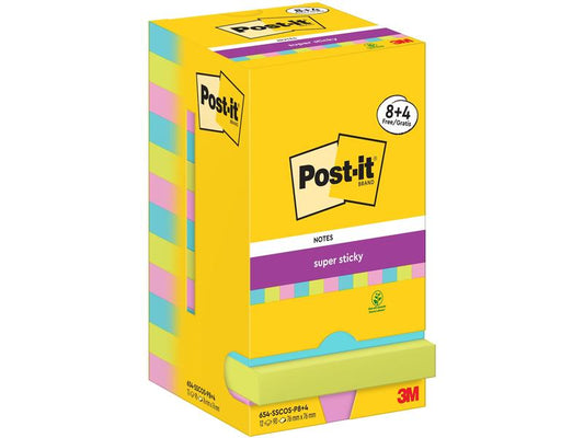 Post-it Fiche de bloc-notes Super Sticky 76 x 76 mm, Cosmic, 12 blocs