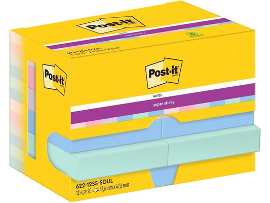 Post-it Fiche de bloc-notes Super Sticky 47 x 47 mm, Soulful, 12 blocs