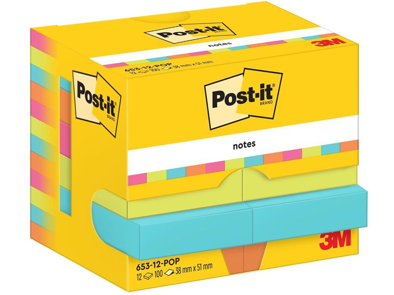 Post-it Fiche de bloc-notes Poptimistic 51 x 38 mm, Multicolore, 12 blocs
