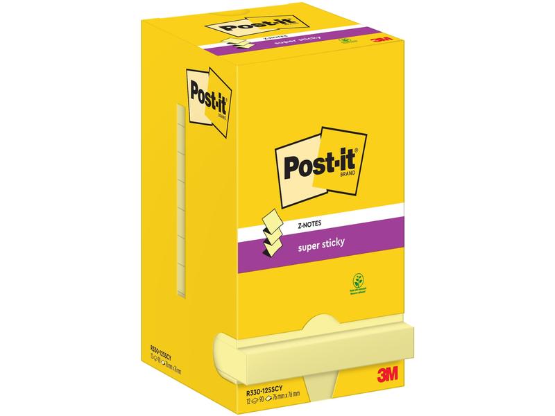 Post-it Fiche de bloc-notes Super Sticky Z-Notes 76 x 76 mm, jaune