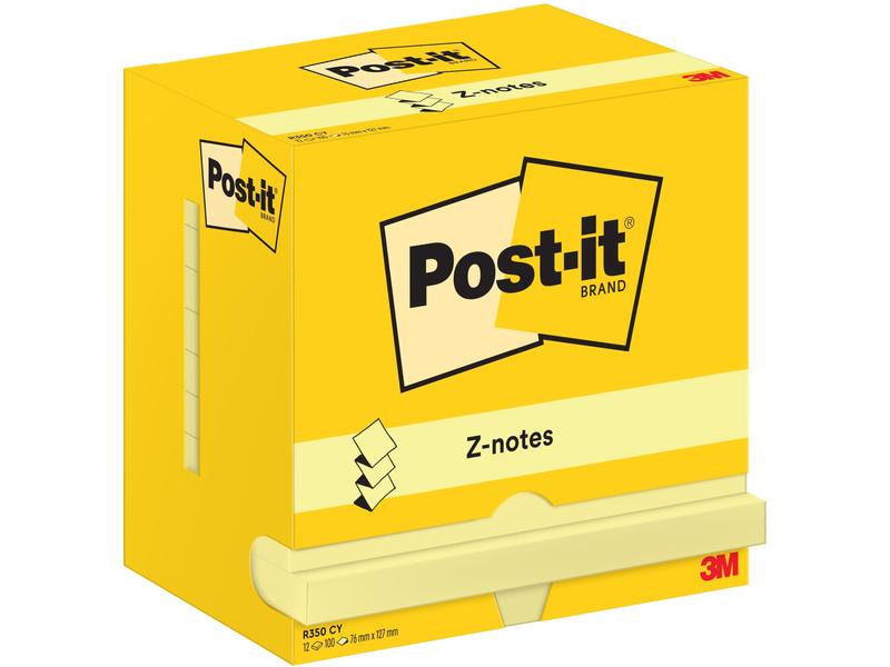 Post-it Fiche de bloc-notes Z-Notes 76 x 127 mm, Jaune, 12 blocs