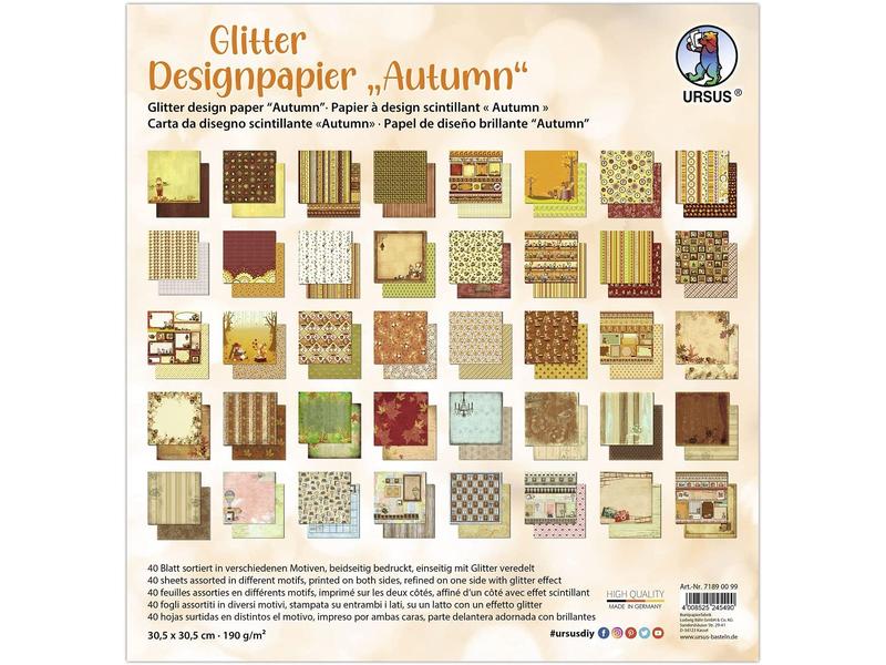 URSUS Papier de fantaisie Glitter automne 40 feuilles, 190 g/m