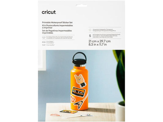 Cricut Papier autocollant Joy Xtra A4, 5 feuilles, Transparent Holo