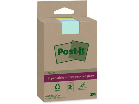 Post-it Fiche de bloc-notes 3M Notes de recyclage 4 blocs, multicolores