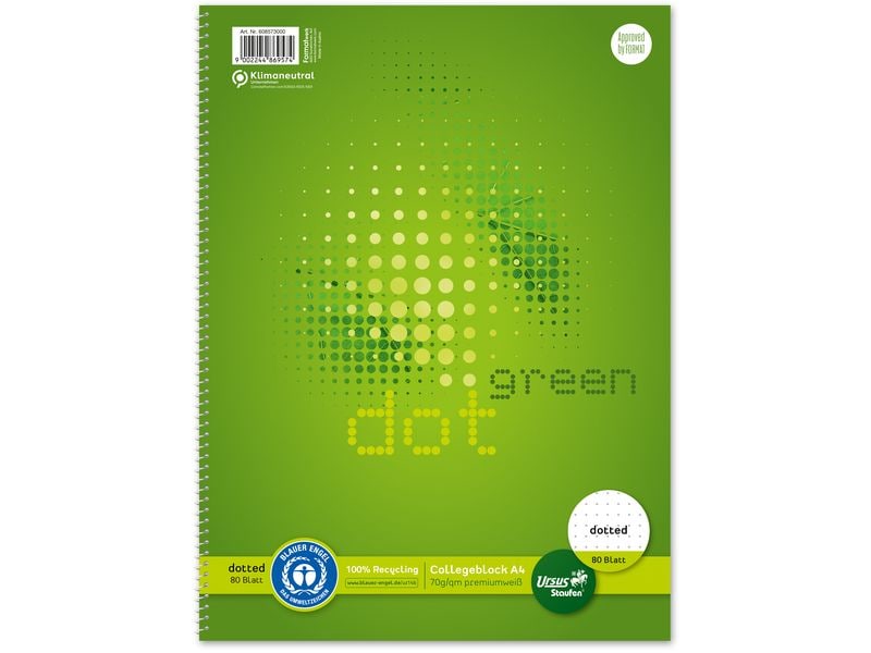 Ursusgreen Collegeblock A4, à pois, perforé 4 fois
